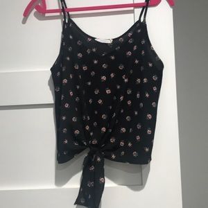 Black floral cami, tie front